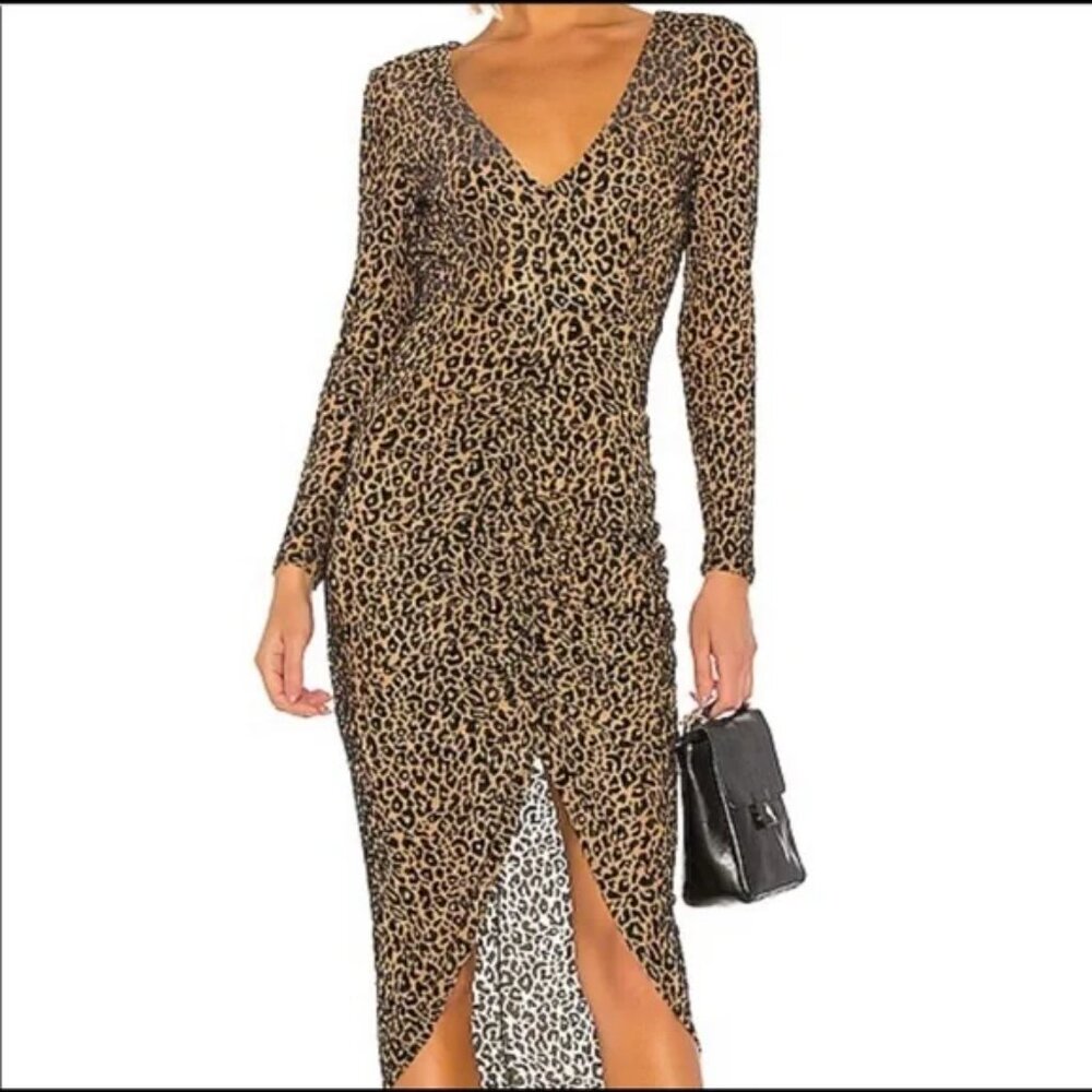 *NWT* BB Dakota Leopard Print Sexy Ruched Midi Dress with Velour Pattern